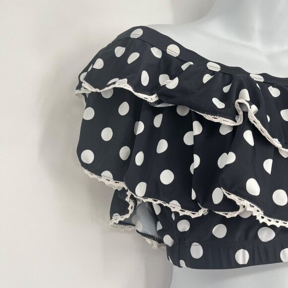 Unique Vintage Swim Off Shoulder Polka Dot Ruffle Bikini Top Size Large - Picture 2 of 8